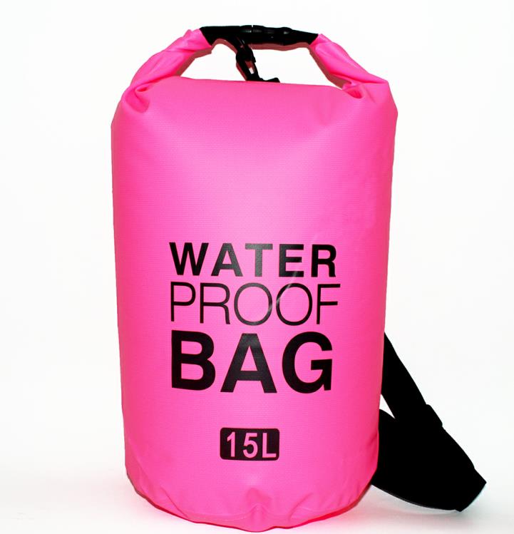 10L 15L Outdoor PVC Swimming Waterproof Dry Ocean Pack Sack Pouch Bag Swim Rafting Impermeable Water Proof Bag: Pink 15L