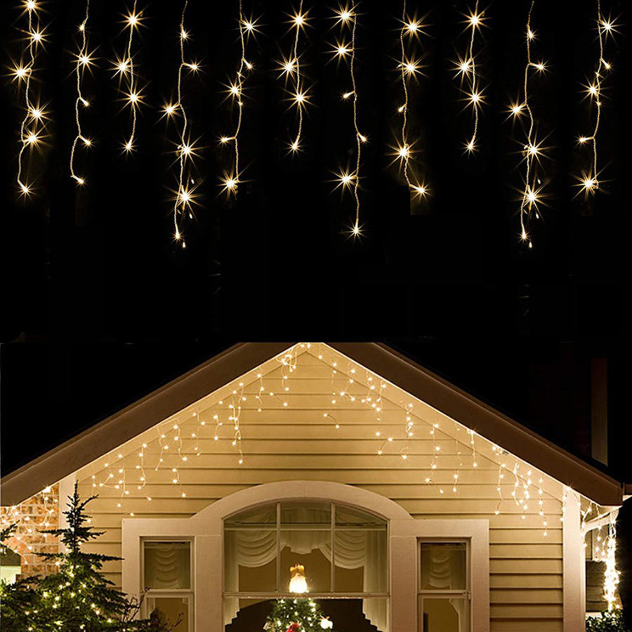 LED Eiszapfen Lichterketten 4M/6M/12M Vorhang Lichterkette Girlande Ich bin Freien Für Geburtstag hochzeit Party Garten Terrasse Dekoration: Blau / 300w