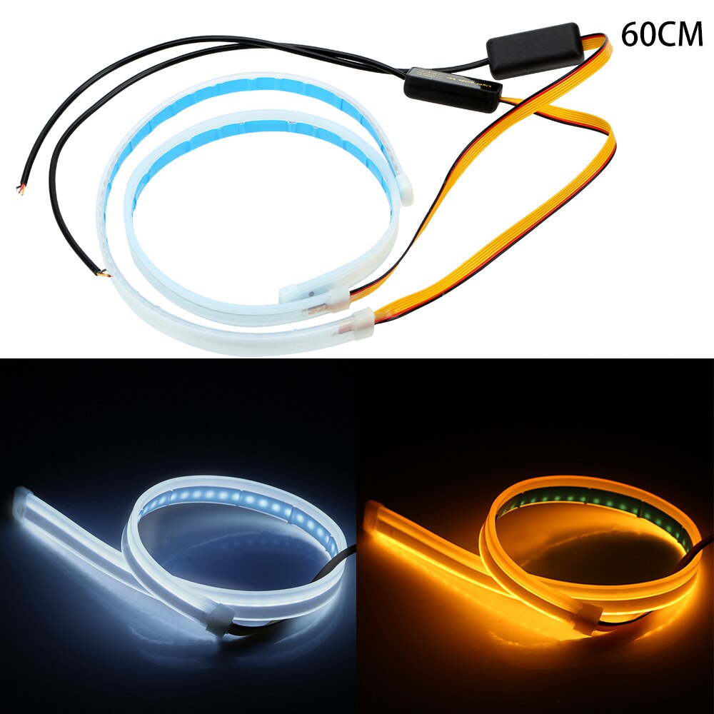 1 stücke Weiß Gelb flexibel Weichen Schlauch führen Ultrafeinen DRL 45 60cm Tagfahrlicht Blinker Lampen Auto LED Streifen 12V: 60 Weiß  Bernstein