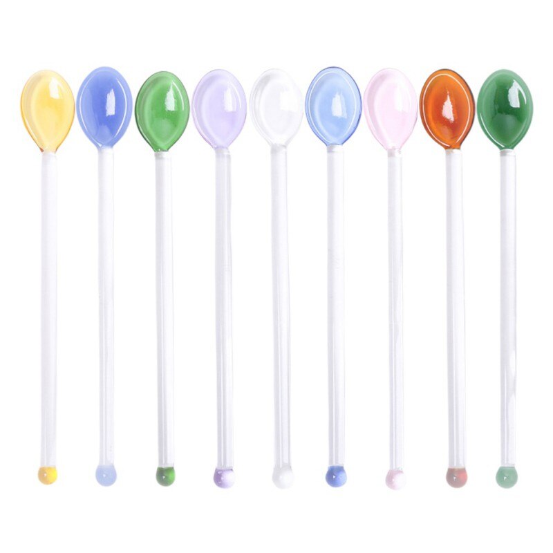 Colored Glass Mixing Spoons Transparent Glass Spoons For Home Fruit Juice Coffee Iced Beverage Mixing Spoons Tableware