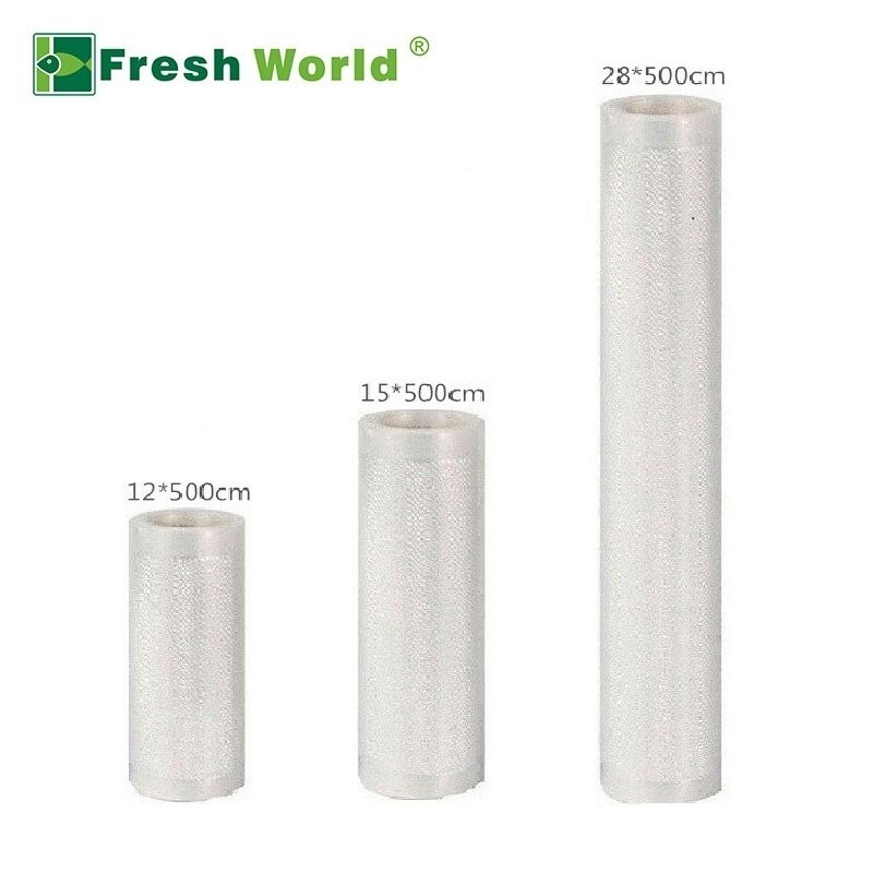 Fresh world vakuumforseglingsmaskineposer til madopbevaring friske holder 12/15/20/25/28/30*500cm vakuumpakningsruller: 12-15-28