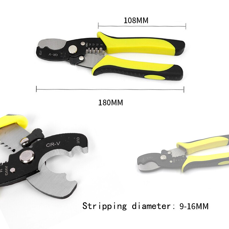 Automatische Striptang Kabel Strippen Cutter Crimper Krimpgereedschap Multifunctionele Fit 8/12/14/16 Awg Draad Tang
