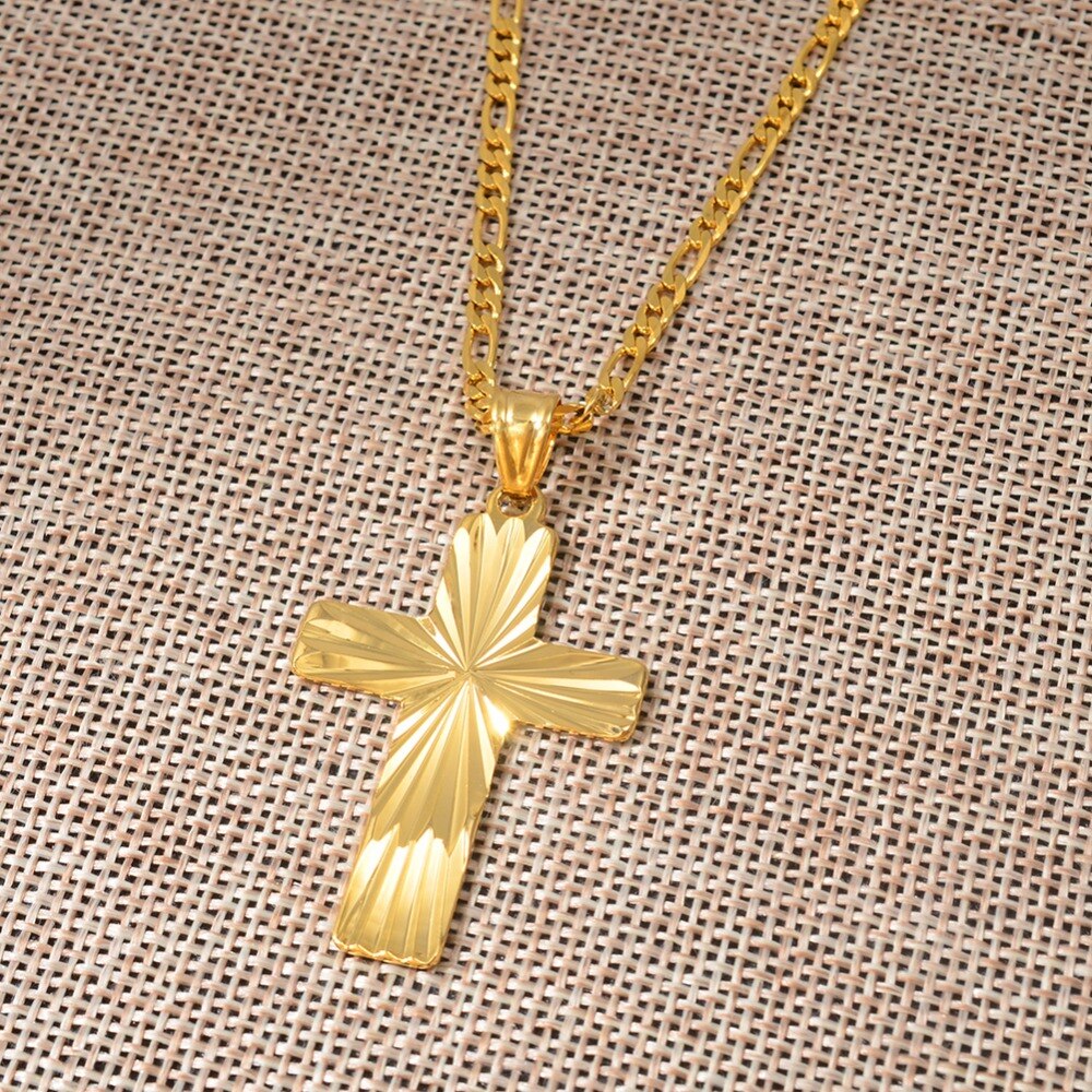 Anniyo guldpläterade korshängande halsband för kvinnor män korsfästelse religion smycken afrika hawaiian  #144306