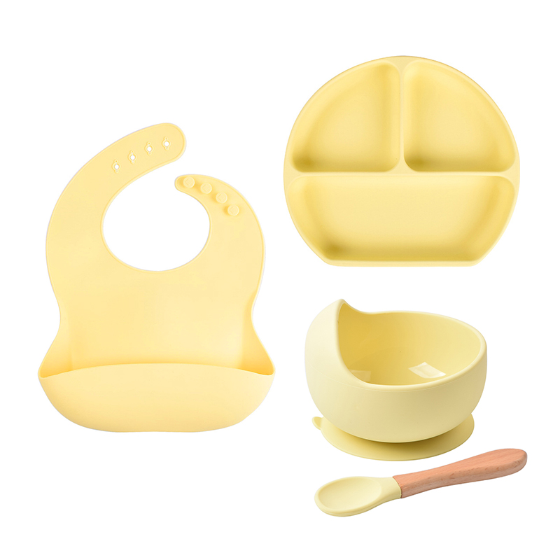 Juego de cuencos de silicona para bebé, juego de platos y cucharas sin BPA, vajilla para niños, plato de alimentación de succión antideslizante, platos de cena para niños, 4 unids/set: Y11