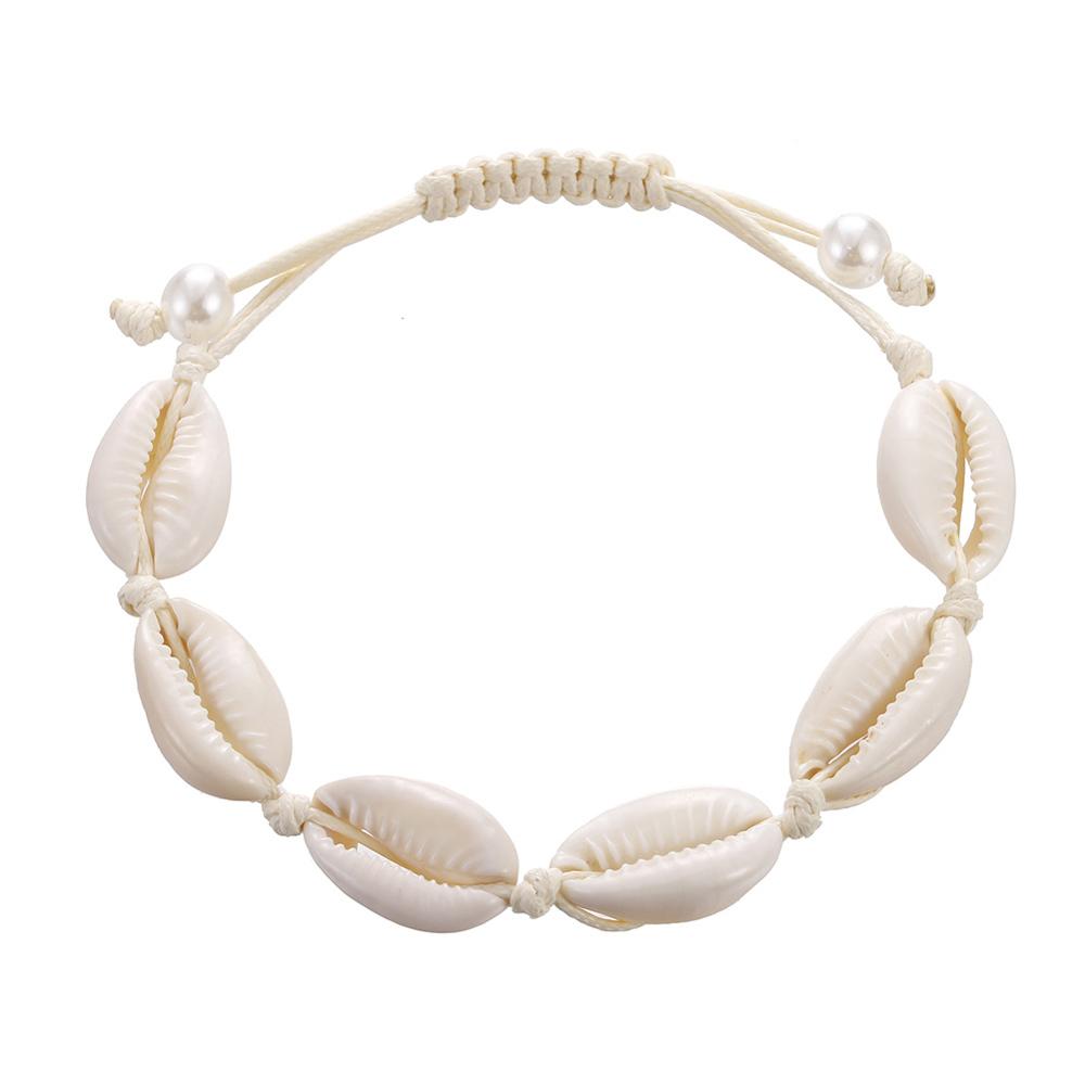 Natural Seashell Hand knit Rope Chain Bracelet Charm Bohemia Jewery Shell Bracelets Women Conch Beaded Strand Bracelets: SILVER PLATED