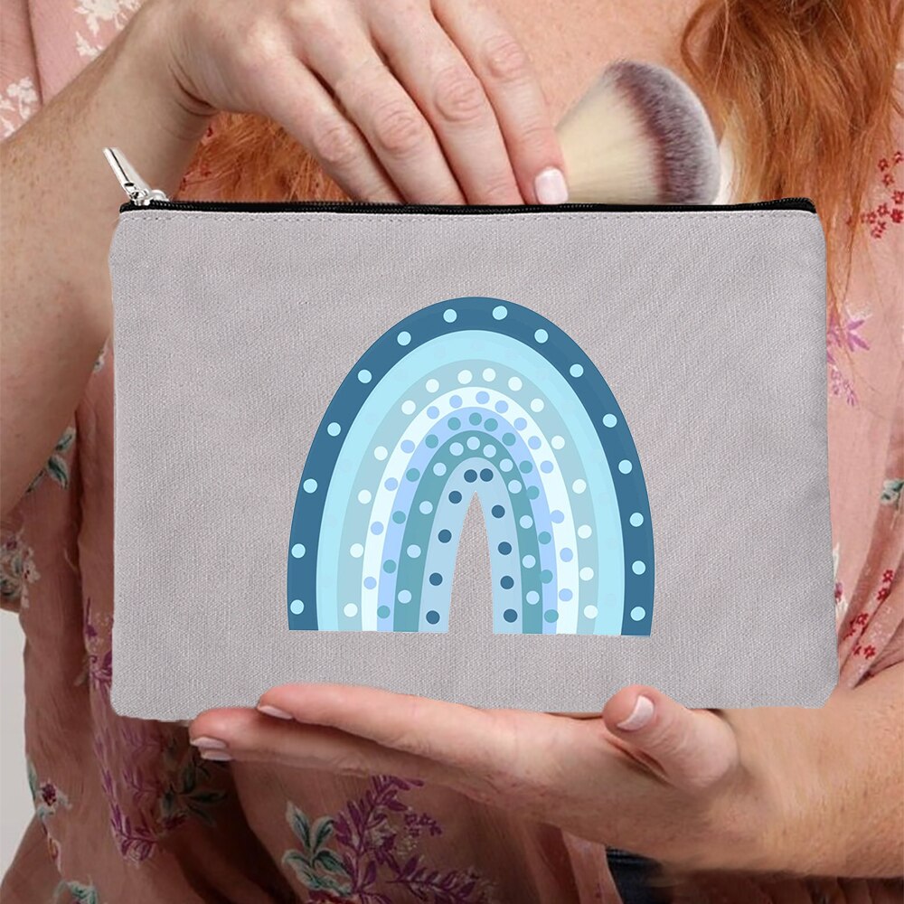 Rainbow kobiety płótno szare kosmetyczki torby moda Zipper torebeczka na kosmetyki podróż torebka na imprezę Organizer biżuterii kobiece prezenty