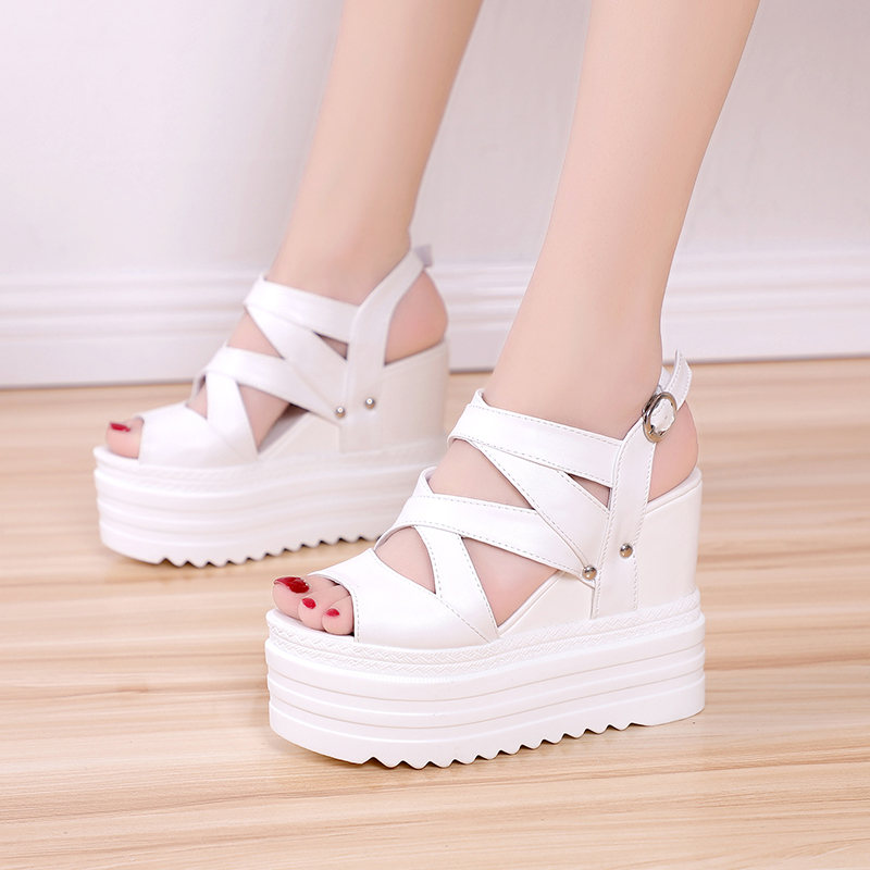 Gladiateur sandales femmes chaussures d'été sandales hautes compensées plate-forme talons hauts femmes sandales à bout ouvert fond épais: White / 8