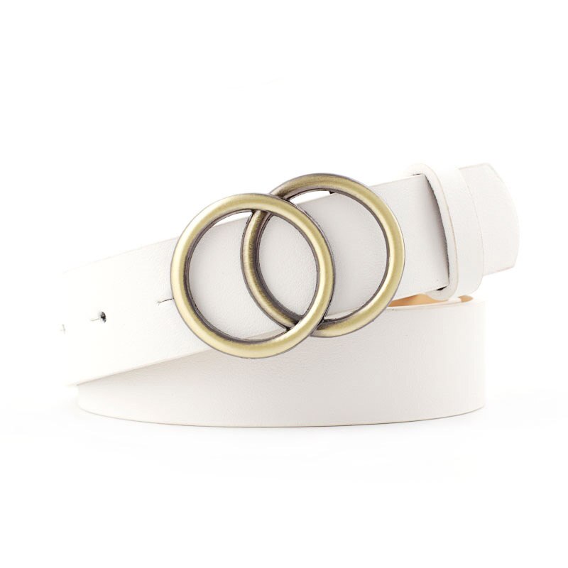 Riemen voor vrouwen dubbele ring riem pu leer metalen gesp taille riem dames casual jurk jeans wilde tailleband: Wit