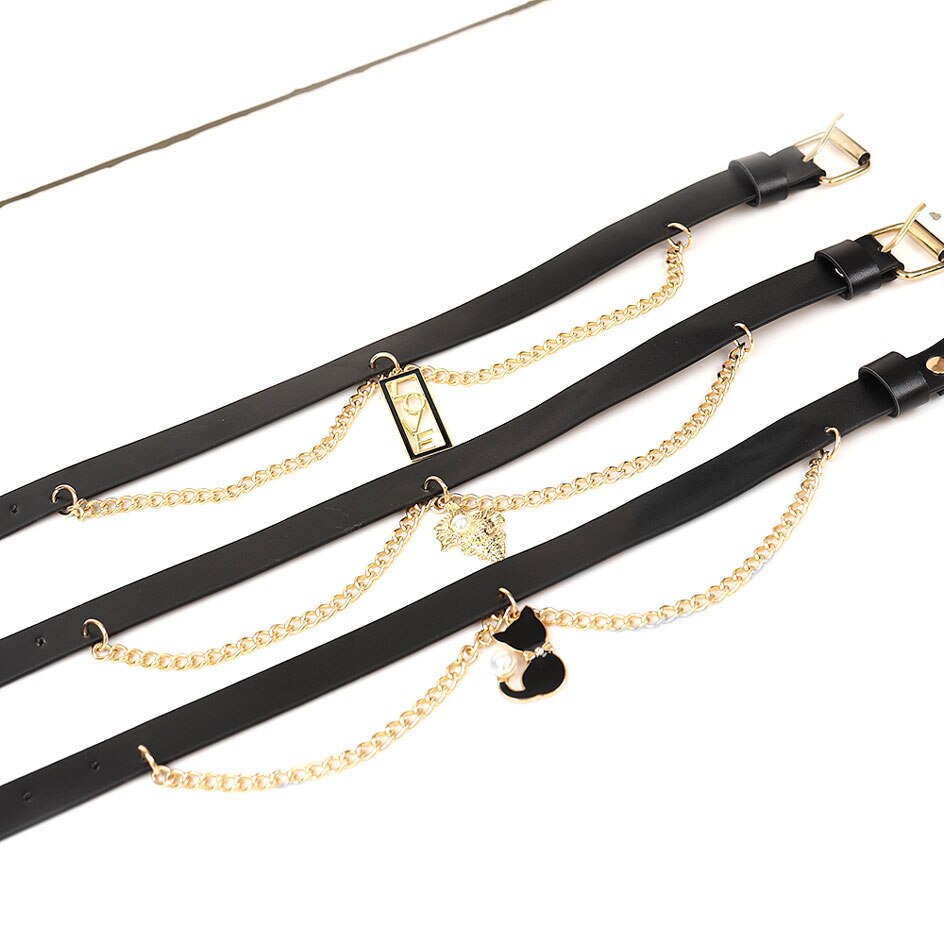 B.CYQZ-gargantilla de cuero negro para Mujer, Collar gótico, Harajuku, cadena de oro, Bar, Collar para Mujer, Collier Ras Du Co