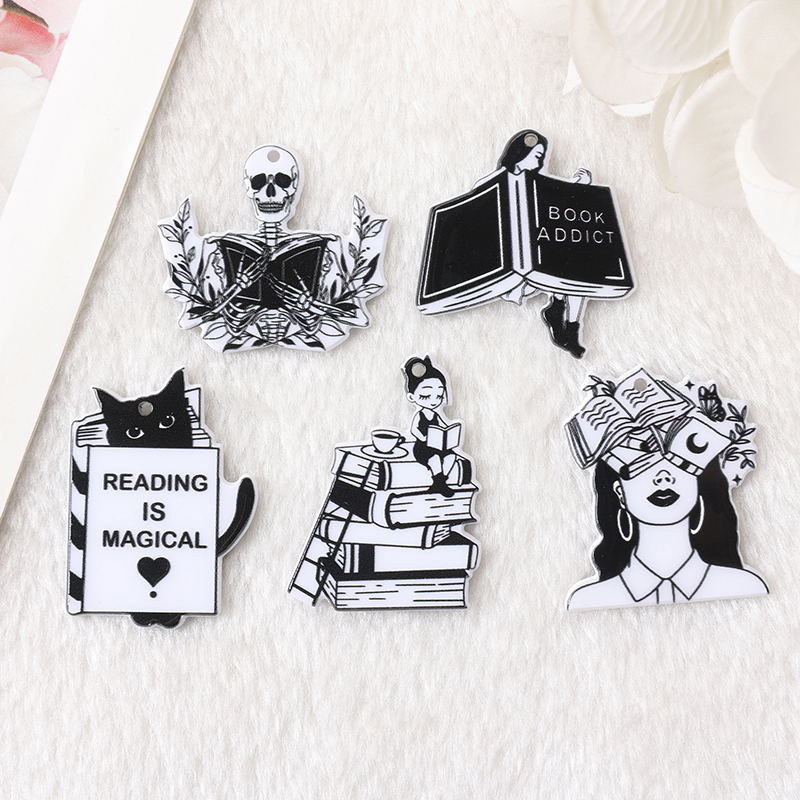 10 Uds. De dijes de libros mágicos, esqueleto para mujer, ama libros para pendientes, llavero, colgante, collar, fabricación Diy: Chapado en cobre envejecido