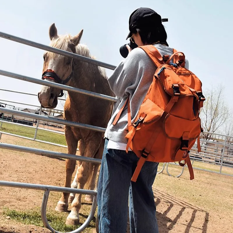 Shine Orange Nylon Backpacks String Water Proof Large Capacity Casual Outdoor Bags for Unisex mochilas