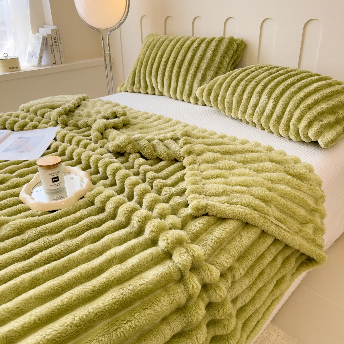 Einfarbig verdickte breit gestreifte Multifunktion decke, kann als Bettlaken decke, Nickerchen decke, Haustier decke verwendet werden: 100x150cm / green