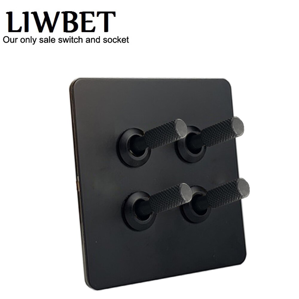 Liwbet Alle Zwarte 1 Gang / 2 Gang / 3 Gang / 4 Gang 2 Way Wall Switch En Roestvrij stalen Paneel Licht Schakelaar En Stopcontact: 4 Gang 2 Way