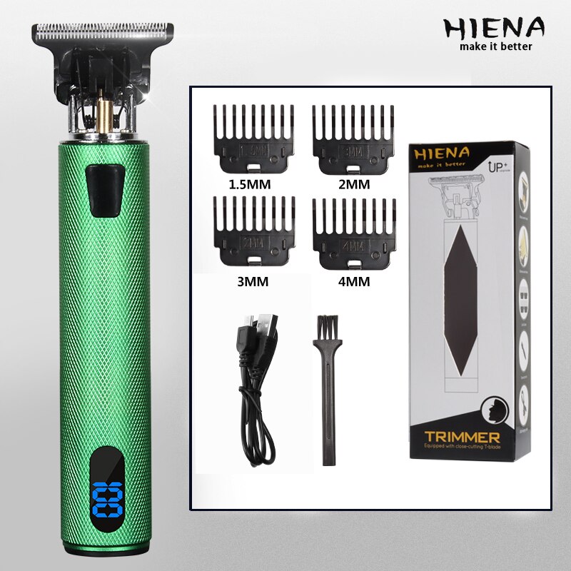 2022 USB Rechargeable T-shaped Bald Hair Trimmer Electric Clipper Cordless Shaver Beard for Men Barber Cutting Machine T9LCD: green lcd