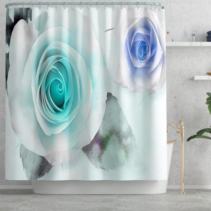 Floral Bathroom Carpet Shower Room Toilet Floor Mat Toilet Seat Cover Mat Bathroom Non-Slip Carpet Mat Set with Shower Curtain: Shower Curtain-726