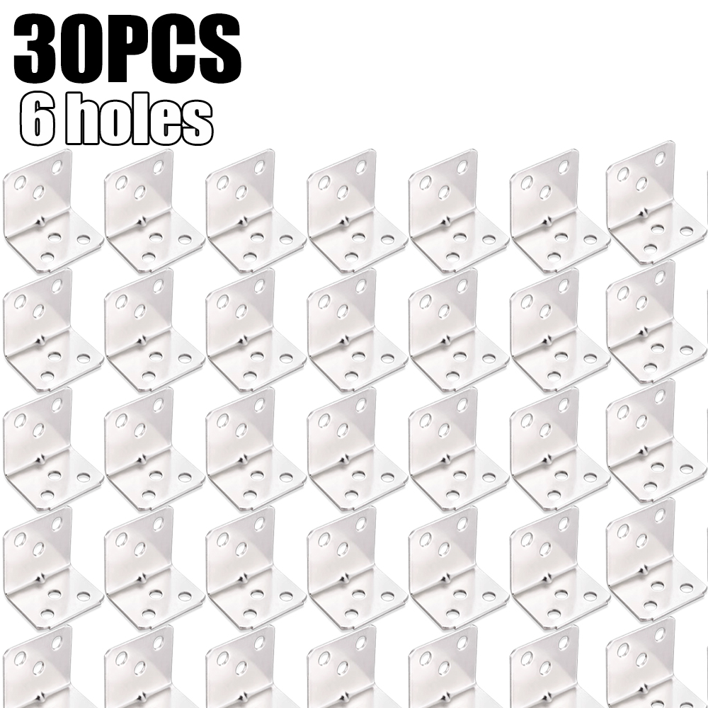 50/10x Stainless Steel Corner Brackets Universal for Cabinets Drawers Windows Wood Furniture 90 Degree Right Angle Fixed Bracket