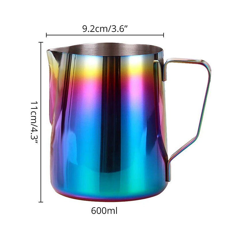 Melkopschuimkannetje voor latte art regenboogkleurige koffiemokken roestvrijstalen melkopschuimer voor espresso 350/600ml: 600ml