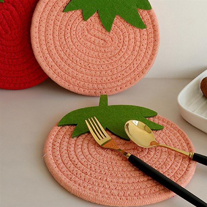 1pc Strawberry Shape Cup Bowl Mat Heat-resistant Place Mat Woven Cotton Coaster