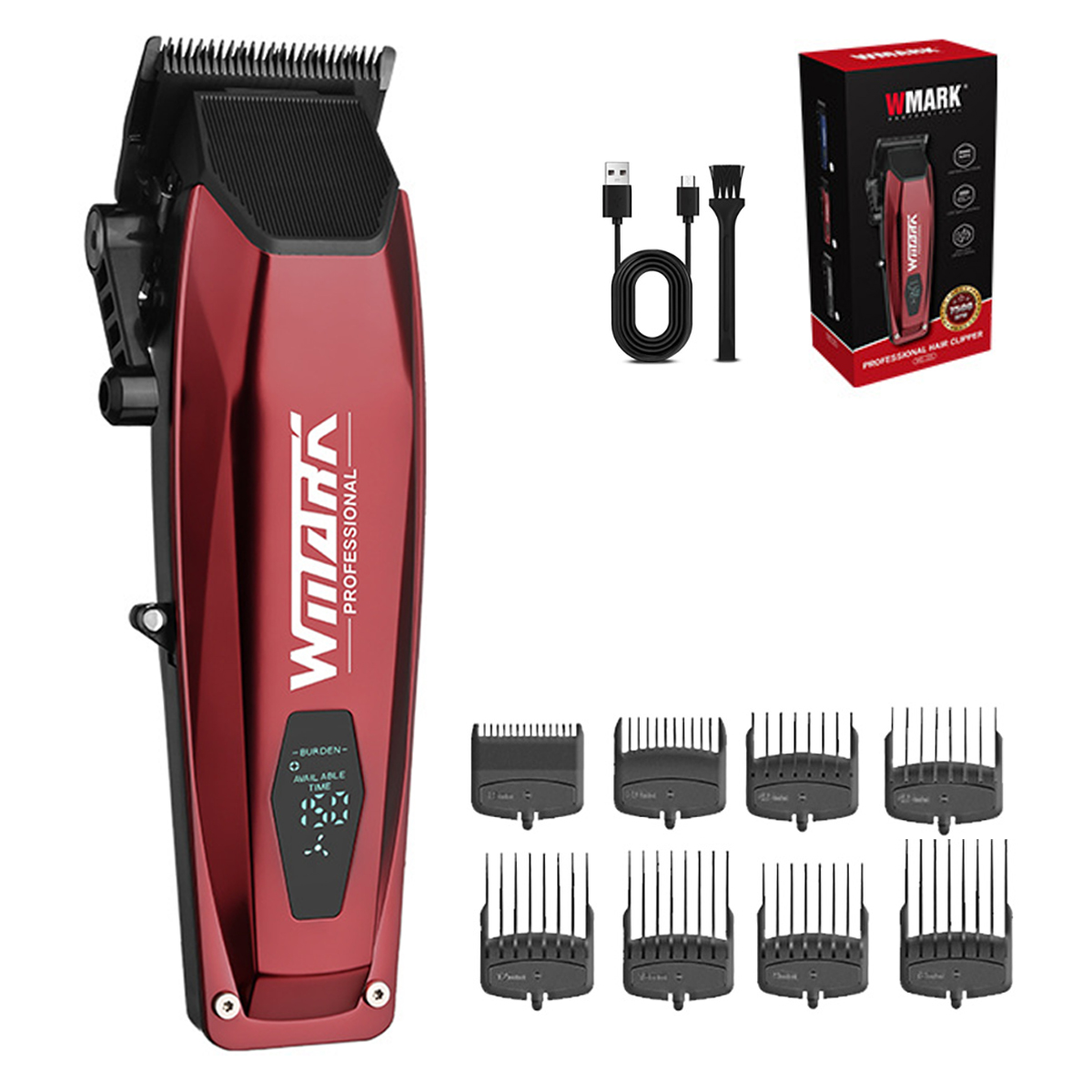 WMARK NG-125 Máquina para cortar cabello para hombres Cuchillas de cerámica Pantalla LCD Puerto USB Máquina cortadora de cabello Máquina cortadora de cabello: Beige