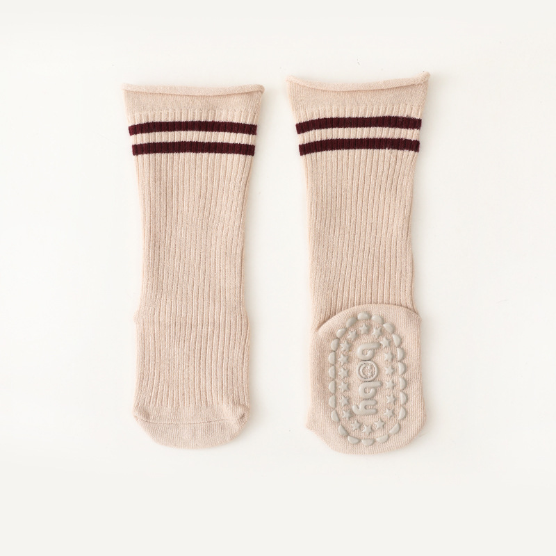 Calzini lunghi in cotone con suola antiscivolo inverno autunno tinta unita a righe 0-12 mesi calzini lunghi da bambina calzini da pavimento per interni: khaki
