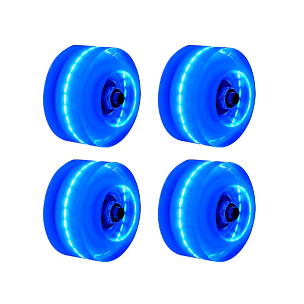 4 stk led skøjteløb med bankrulle lejer tilbehør pu lys op til voksne børn rulleskøjtehjul gennemsigtig dobbelt række: Blå