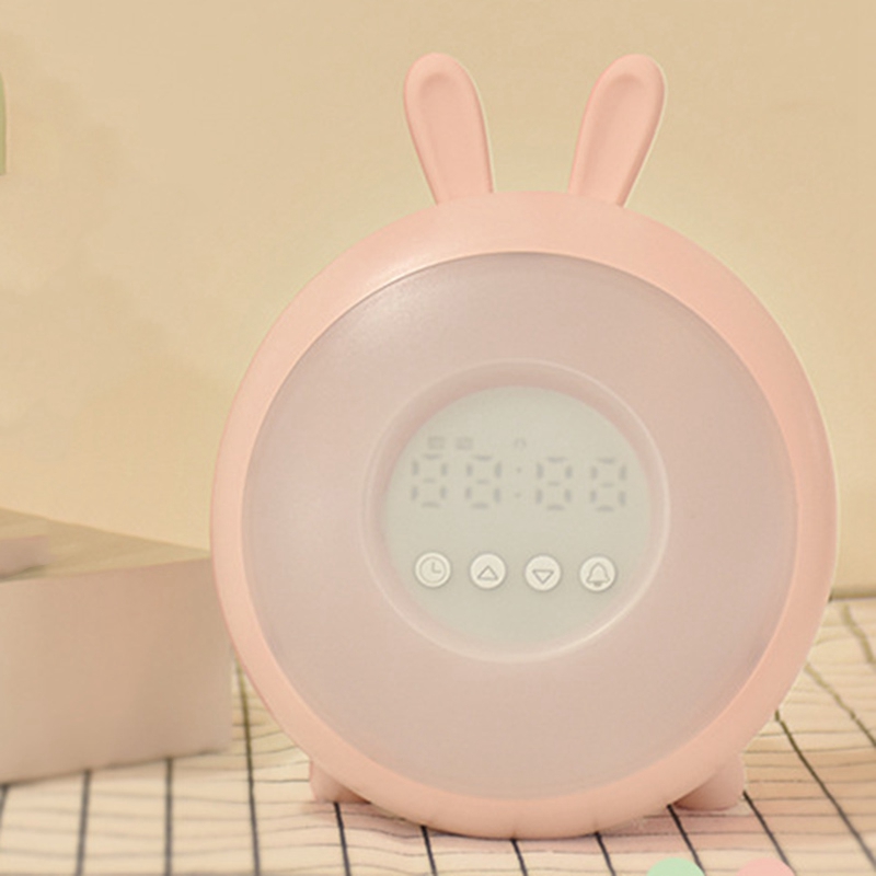 Mignon lapin réveil lumière réveil lever/coucher du soleil Simulation horloge numérique 7 couleurs sons lumineux Snooze fonction presse contrôle: Pink