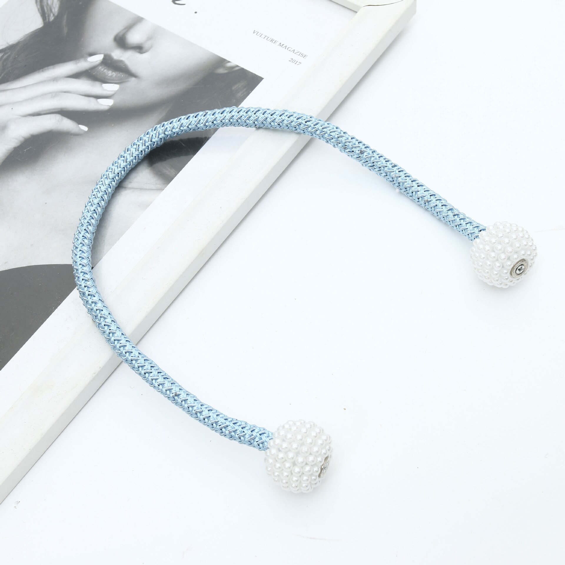 2 pièces de rideaux simples avec perles, sangles à boucle magnétique Simple, corde de cravate sans Perforation, accessoires de décoration: Blue