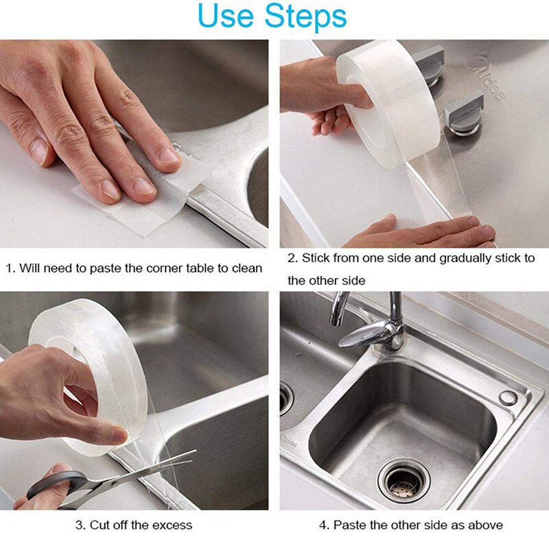 Caulk strip selvklæbende vandtæt køkkenvaske meldug tape til badeværelse bassin kant bruser toilet køkken væg meldug forsegling