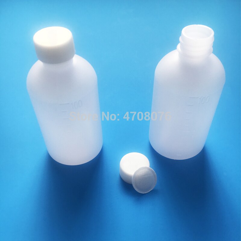 100ml 30 stk/pak pe lab reagensflaske med skala plastik prøveflaske med skruelåg smal mund rund til kemisk test