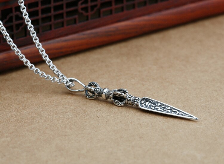 925 Silver Tibetan Dorje Pendant vintage sterling Hinduism Vajra Amulet Pendant Buddhist Vajra Symbol Pendant: with 65cm necklace
