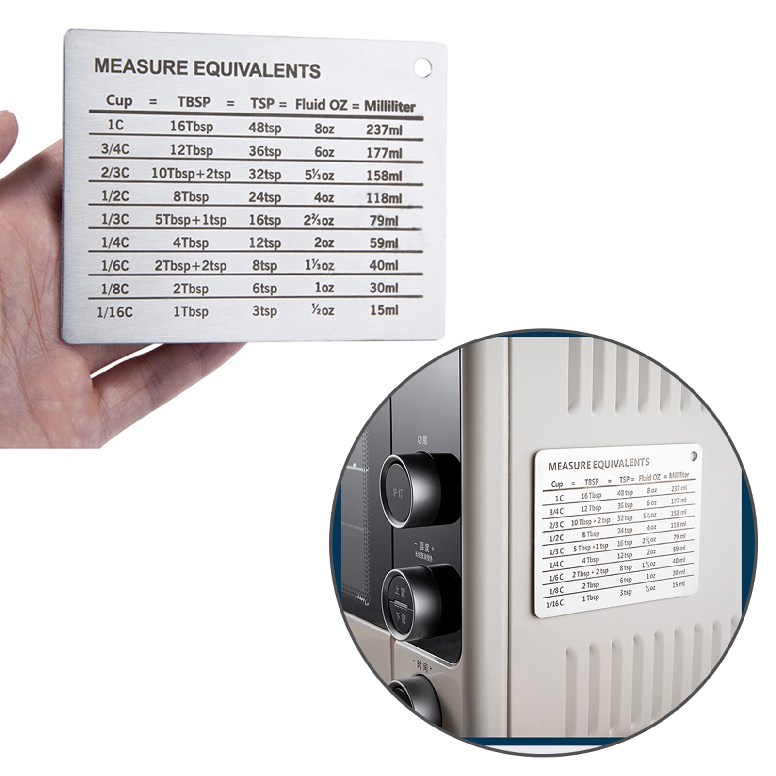 Portable Refrigerator Magnet Kitchen Measurement Conversion Chart Stainless Steel Sticker for Home