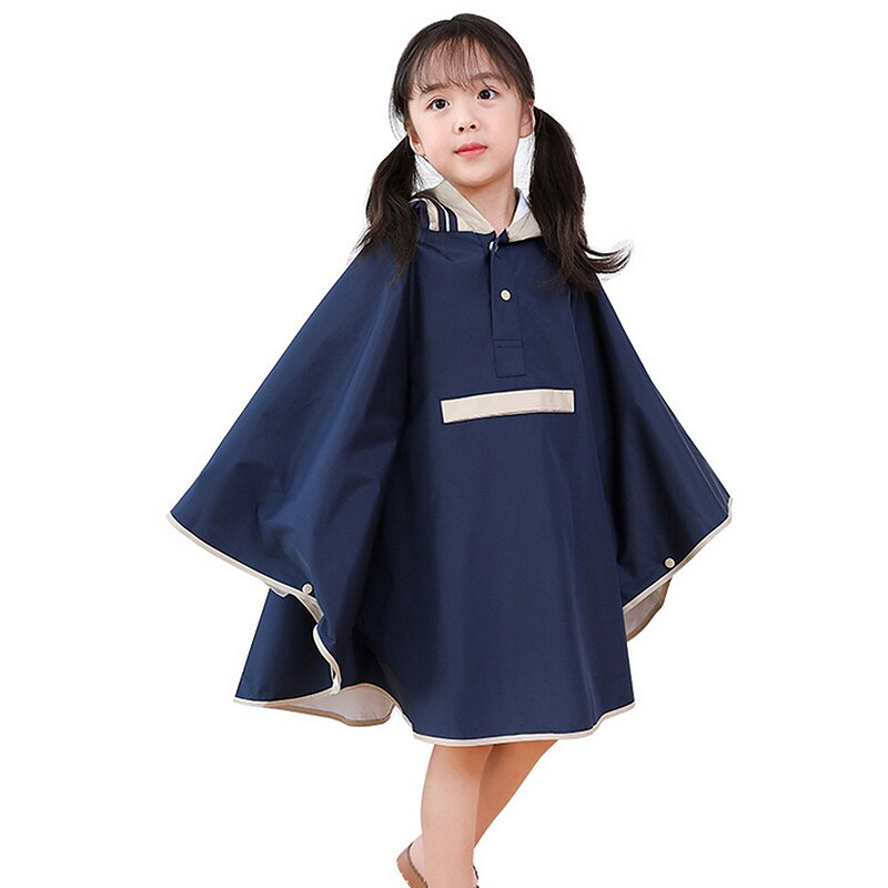 Kids Children's Windproof Raincoat Waterproof Hooded Raincoat Kindergarten Kids Baby Stereo Poncho With School Bag Outerwear: navy blue S