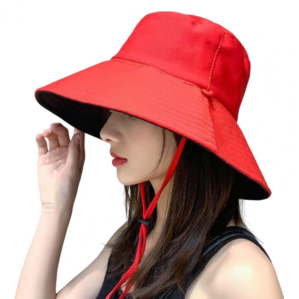 Double-sided Foldable WOmen Bucket Hat Sun Hat Solid Color Double-layered Big Sunscreen Basin Hat for Outdoor Summer: Red