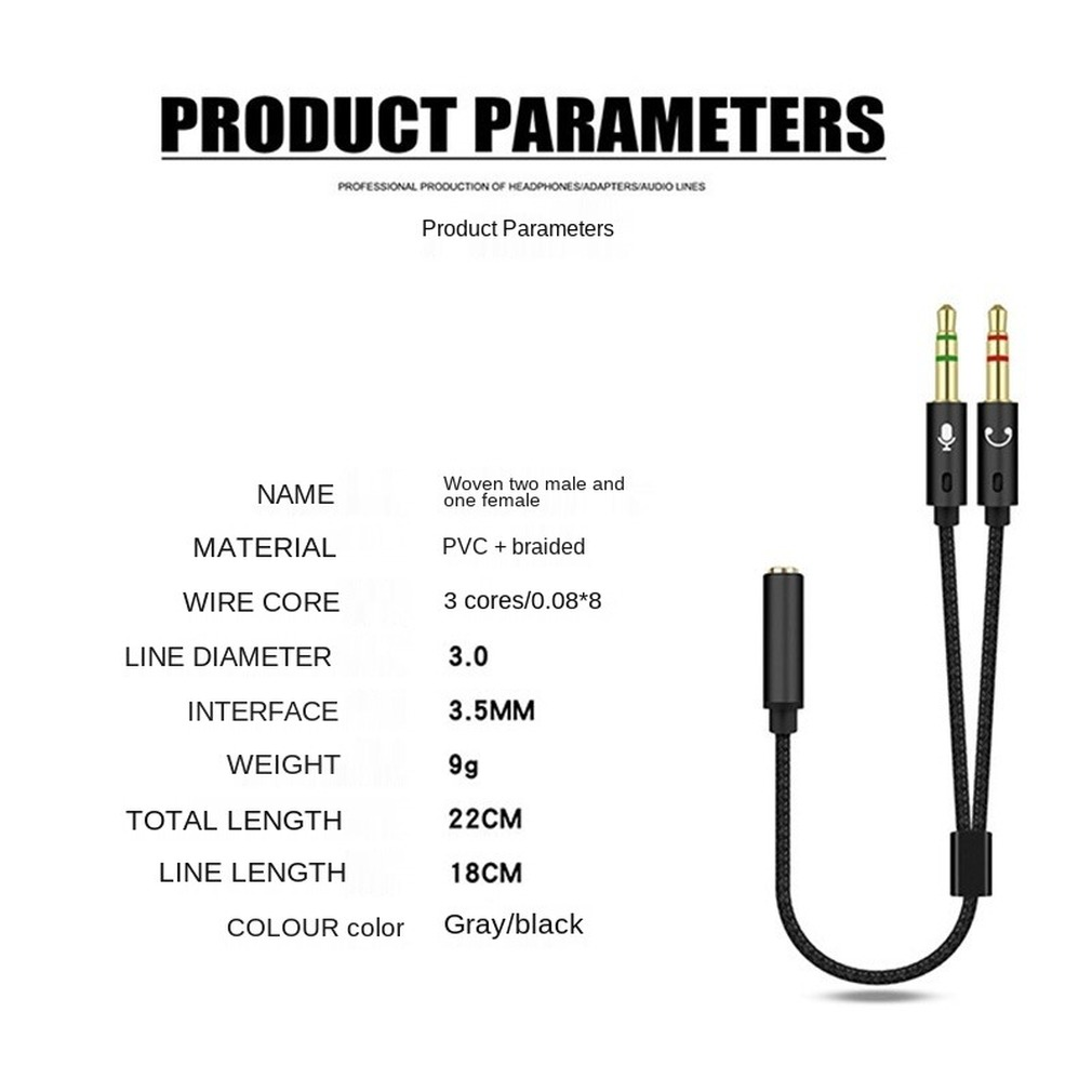 Câble séparateur de casque pour ordinateur 3.5mm femelle à 2 mâles 3.5 Jack micro Audio séparateur en Y adaptateur de Microphone câble Aux