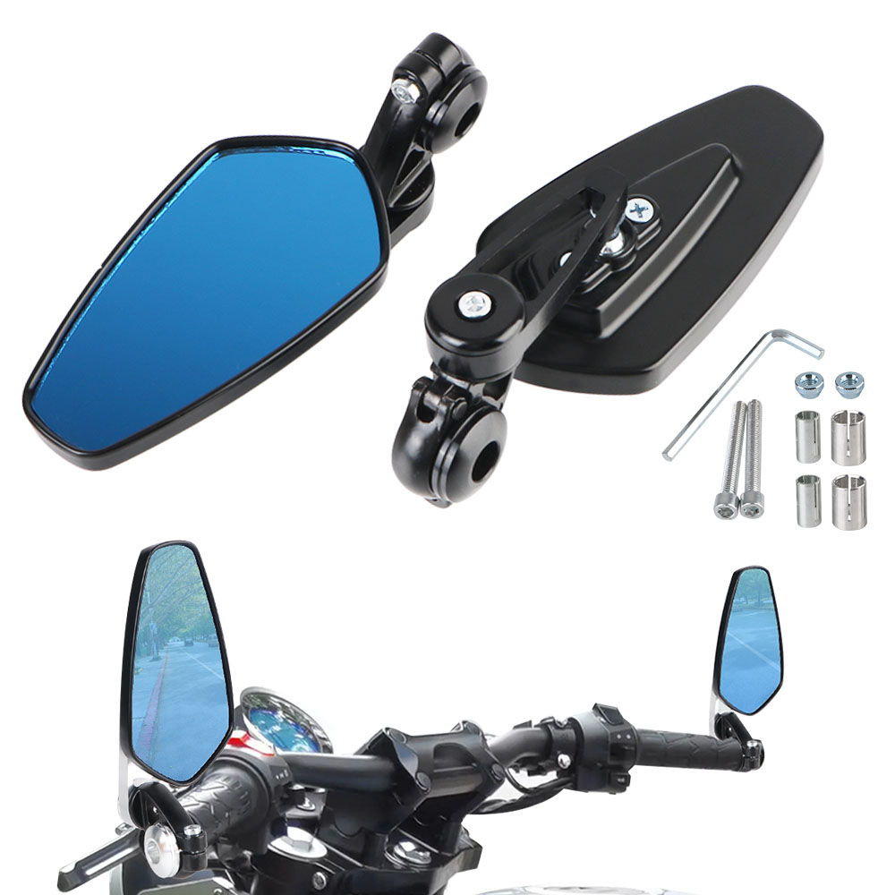 Handle Bar End Zijspiegel Groothoek Motorfiets Achteruitkijkspiegels Voor 7/8 "22mm Stuur Blauw Glas 360 ° Roterend Anti-glare