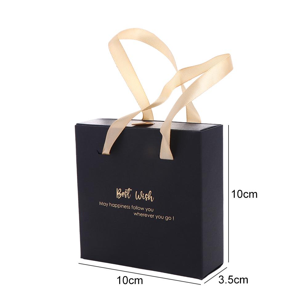 Best Wishes Jewelry Box Paper with Handle for Wedding or Travel Portable Ring Earrings Necklace Packageing Organizer Case