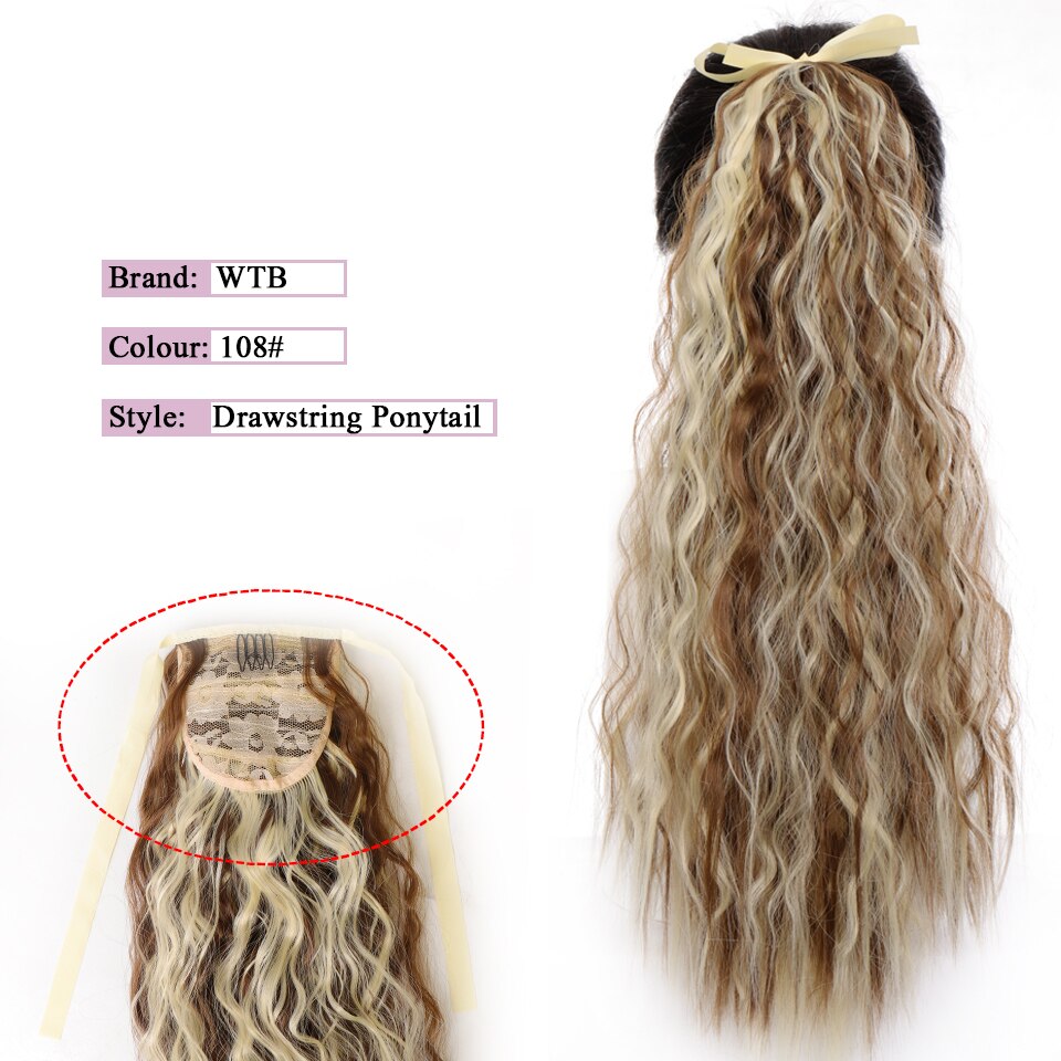WTB-coletas rizadas cortas sintéticas para mujer, coletas onduladas con cordón resistente al calor, color negro y marrón