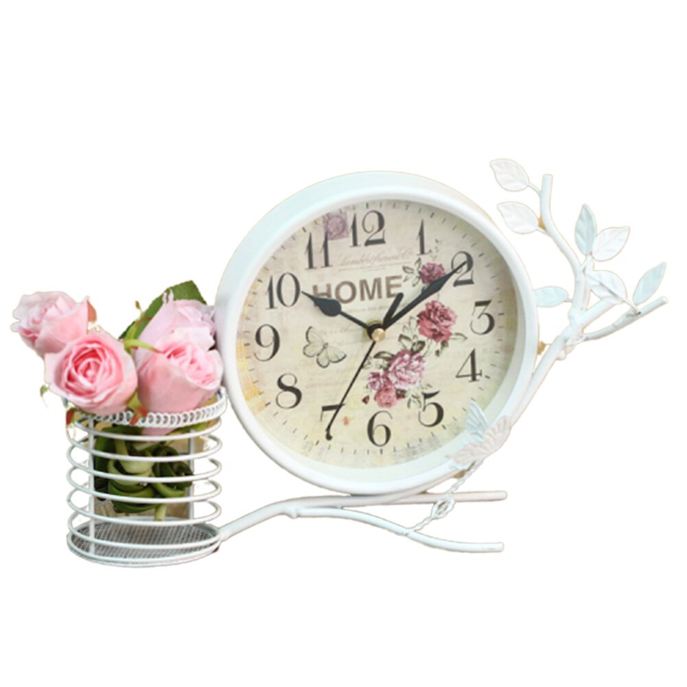 Vintage Retro Mute Bladeren Ijzer Bureauklok Home Office Woonkamer Slaapkamer Decor Home Decor Studeerkamer Decoratie Klokken: WHITE