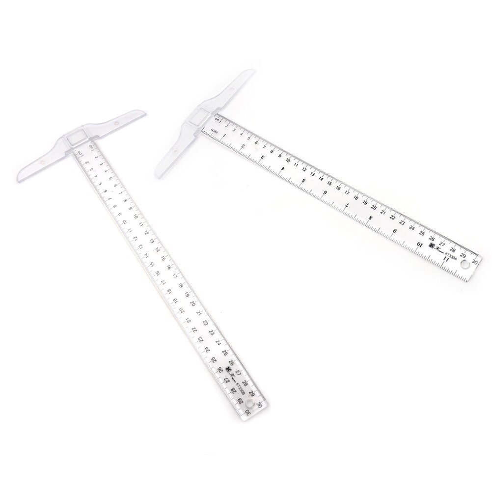 Règle en plastique en forme de T 30cm, outil de mesure Transparent et Transparent, 1 pièces