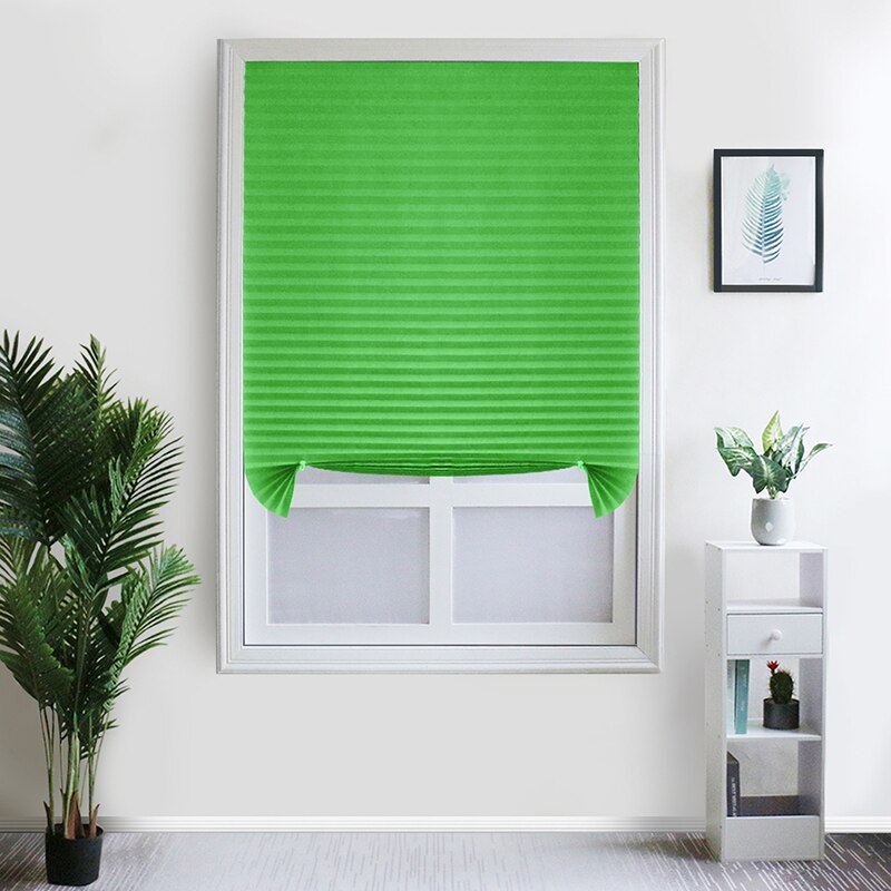 Self-Adhesive Pleated Blinds Blinds Curtains Living Room Half Blackout Window Curtains For Bathroom Balcony Shades: Green