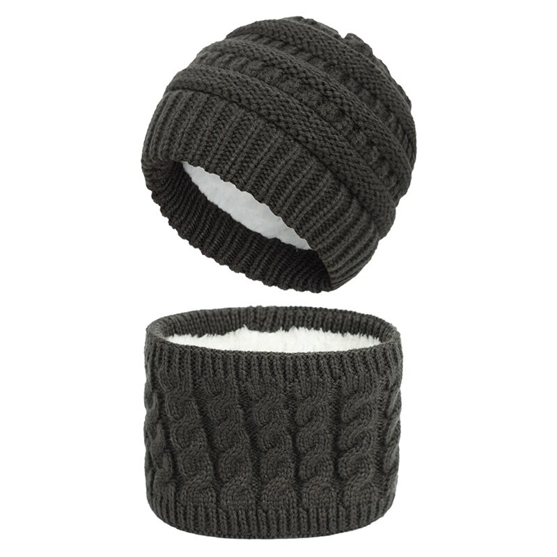 Winter muts en sjaal voor baby's, gebreide warme fleece gevoerde skimuts, dunne kindermuts, maat 889: Donkergrijs