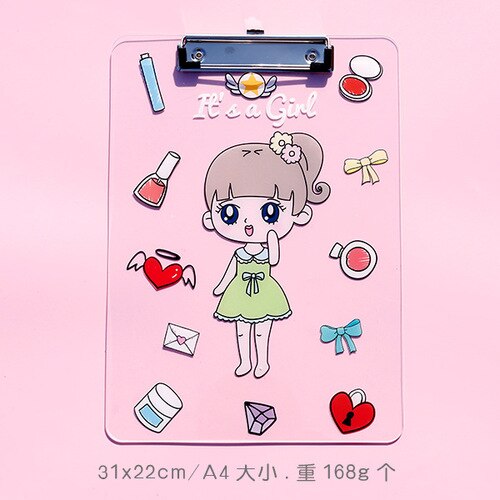 Rowboe søt skrivesaker kawaii mappe  a4 tavle mappe kontorrekvisita pad skrivesaker akryl skrivetavle kawaii rekvisita: Grønn skjønnhet jente