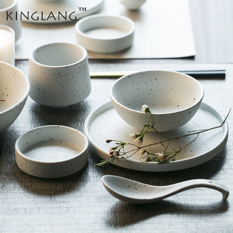 KINGLANG-plato de comida occidental de cerámica japonesa, plato de carne, tazón de arroz para el hogar, cuchara pequeña, plato de salsa, plato de Pasta y fideos, 1 ud.
