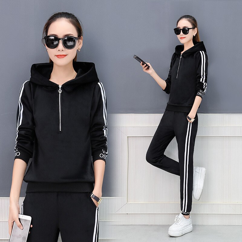 Winter Dik Fluwelen Vrouwen Sportkleding Trainingspak Warm Hoodie Running Jogging Outfits Casual Workout Set Sport Pak Sweatshirt + Broek