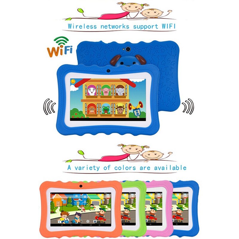 7 Inch Kids Tablet Android Dual Camera Wifi Onderwijs Game Voor Jongens Meisjes, (Blauw Au Plug)