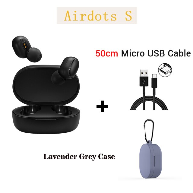 Original Xiaomi Redmi Airdots 2 TWS Noise reduction Bluetooth Earphone Stereo bass 5.0 With Mic Handsfree Earbuds AI Control: Add cable blue case