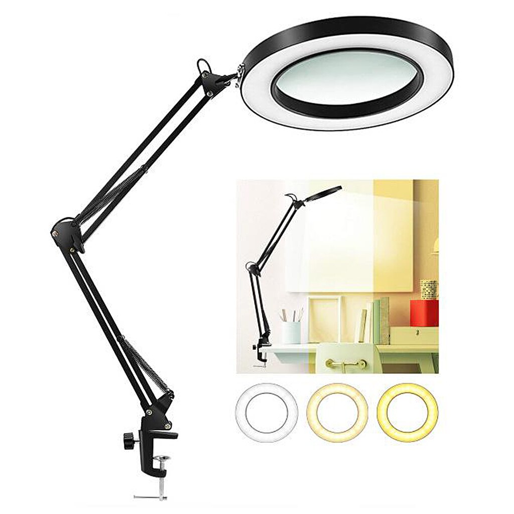 Adjustable Magnifier Lamp Work Magnifying Lamp 3 Modes 4'Glass Lens Light