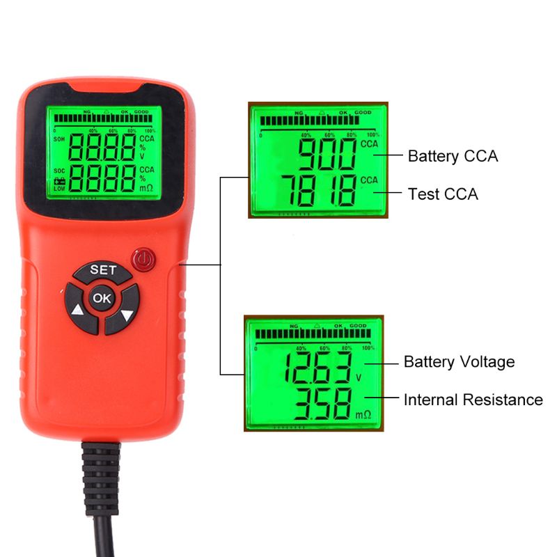 Digital 12v bilbatteri testare fordon bil lcd batteri test analysator auto system spänning ohm cca test diagnostiska verktyg