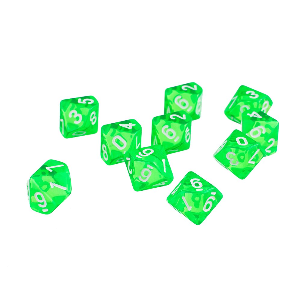 Juego de 10 unidades de dados poliédricos de plástico de 10 lados, números azules a granel, accesorios para mesa, juegos de mesa para RPG Gmes: Green