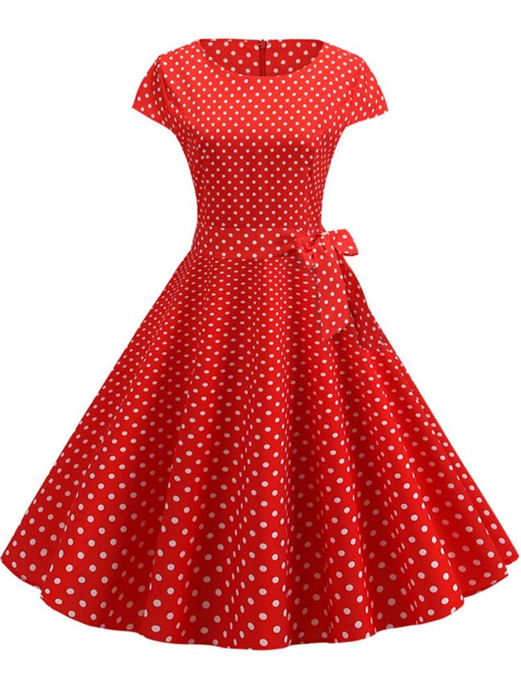 Vestido de verano de lunares negros Retro para mujer, Túnica de mujer, vestido de Vintage de los años 50 y 60, vestido de de Rockabilly de talla grande: XL / 008